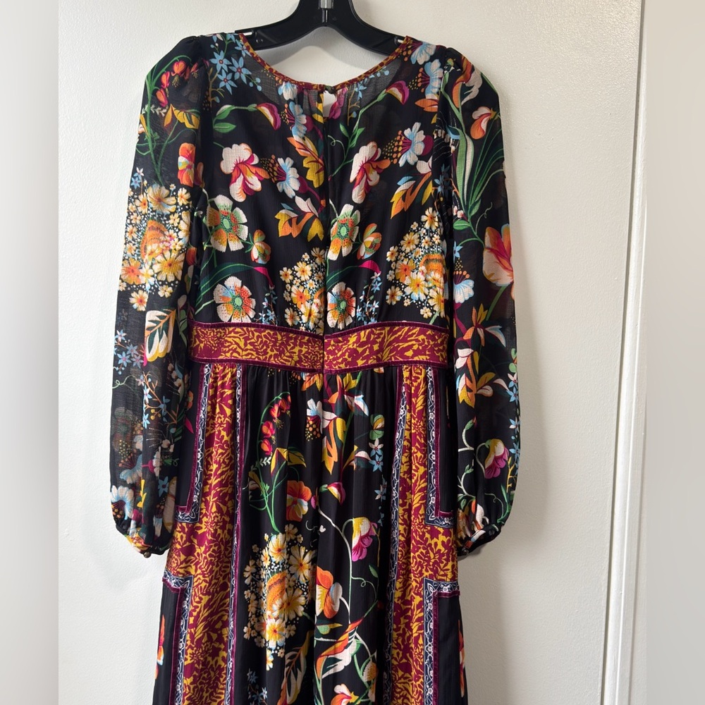 Anthropologie Black and Orange Tiered Sundress with Bishop Sleeves - Picture 9 of 16